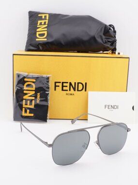 Fendi FE40005U 15C Aviator Sunglasses - Ruthenium / Smoke Mirror